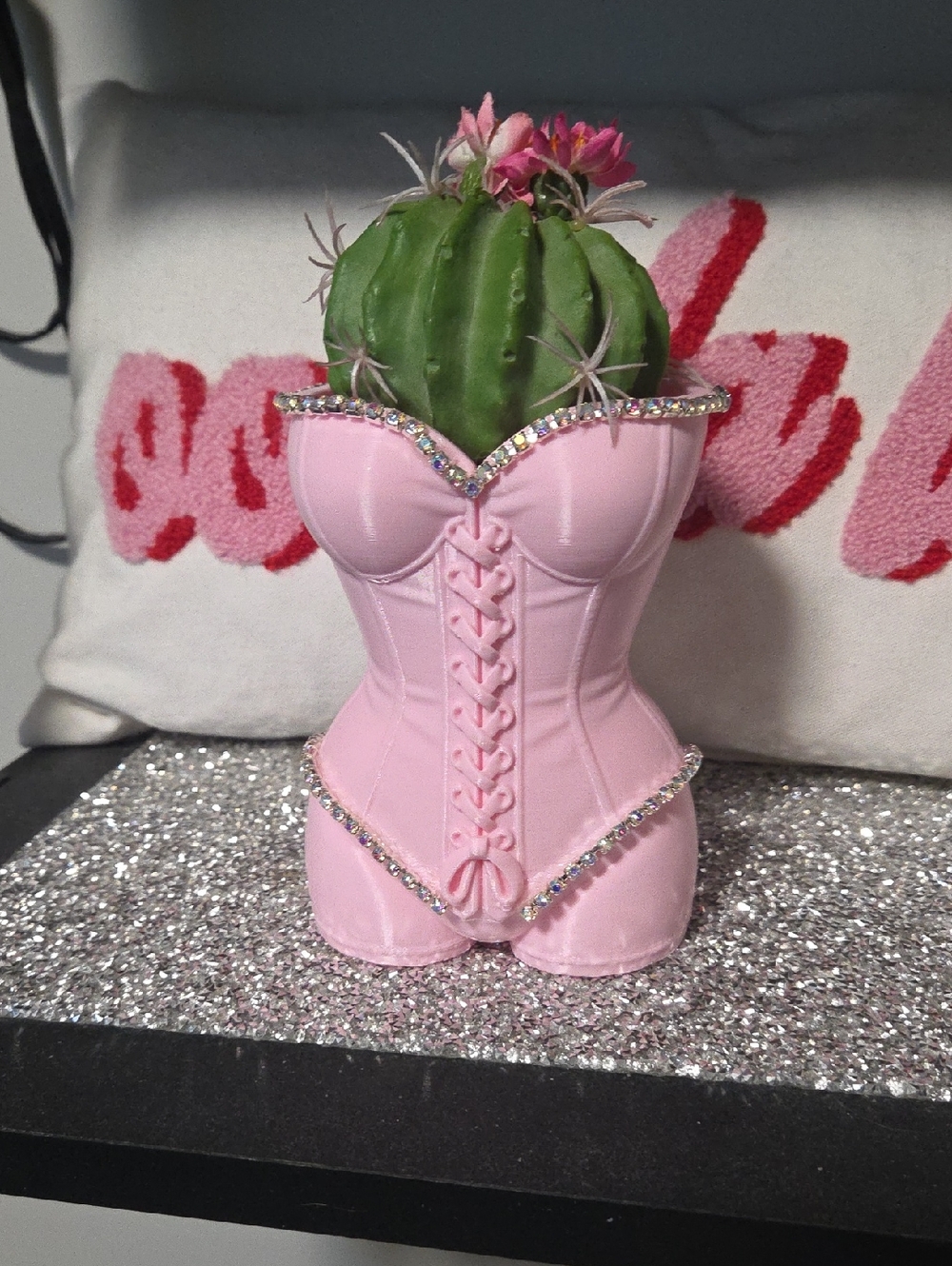 Pink Corset Planter with Rhinestone Trim - Picture 4 of 4